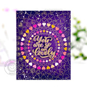 Sunny Studio Stamps You Are So Lovely Purple & Gold Foil Card (using Bursting Hearts Background Metal Cutting Die)