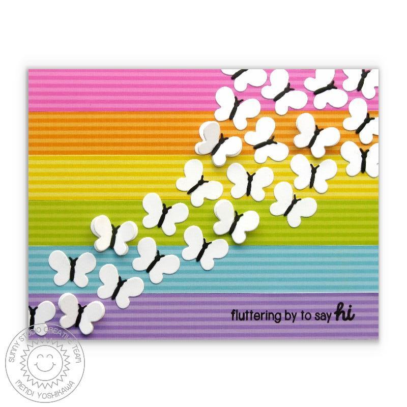 Sunny Studio Stamps Rainbow Fluttering By To Say Hi Butterfly Card using Silly Stripes 6x6 Patterned Paper