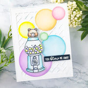 Sunny Studio Stamps You Blow Me Away Bubblegum Machine Bear Blowing Bubbles Card using Frilly Frames Herringbone Cutting Die