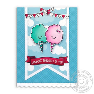 Sunny Studio Stamps Sweet Thoughts of You Cotton Candy Card using Slimline Basic Border Stitched Scalloped Metal Cutting Die