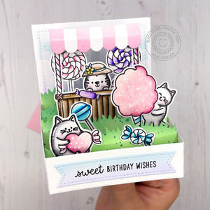 Sunny Studio Sweet Birthday Wishes Kitty Cats with Candy and Cotton Candy Stand Pop-up Box Card (using Meow & Furever Clear Stamps)