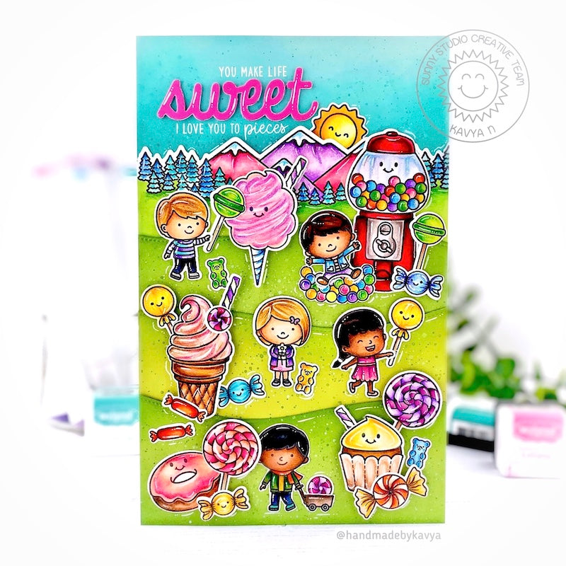 Sunny Studio You Make Life Sweet Colorful Kids Candyland Inspired Card (using Candy Shoppe 4x6 Clear Stamps)