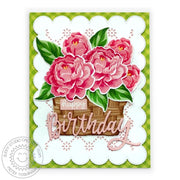 Sunny Studio Handmade Green Gingham with Scalloped Eyelet Lace Floral Flower Birthday Card (using Captivating Camellias Clear Stamps)