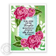 Sunny Studio Stamps Layered Camellias Peonies Floral Sympathy Card (featuring Iridescent Pastel Confetti)