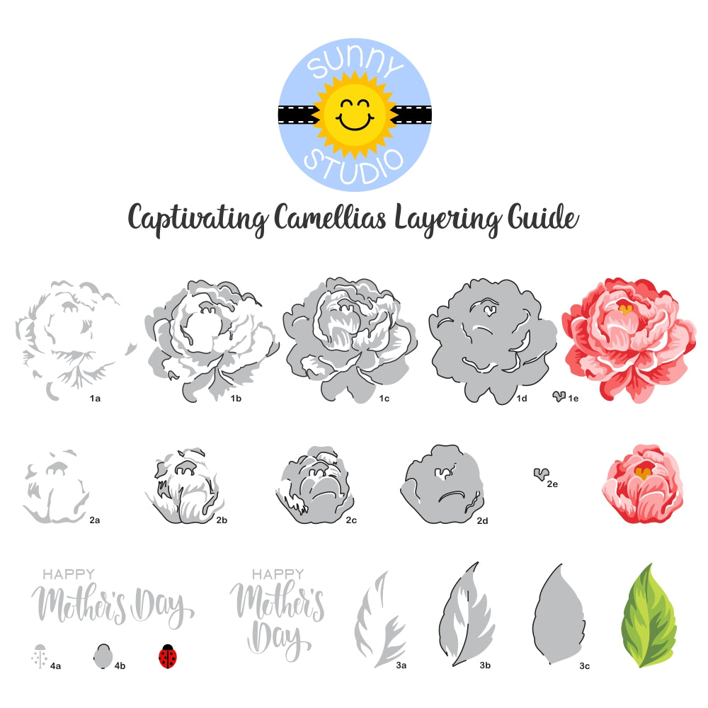 Sunny Studio Stamps Captivating Camellias 4x6 Clear Stamp Layering Guide