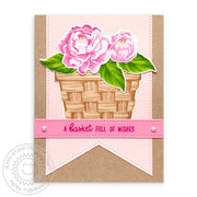 Sunny Studio Stamps A Basket Full of Wishes Pink Floral Spring Card (using Captivating Camellias 4x6 Clear Stamps)