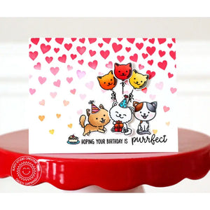 Sunny Studio Stamps Card by Nancy Damiano with Cascading Hearts Red Fading Background
