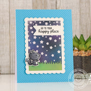 Sunny Studio stamps Starry Night Sky card by Juliana featuring Fancy Frames Rectangle Dies