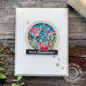 Sunny Studio Stamps "You're Clawsome" Punny Crab Ocean Themed Shaker Card (using Catch A Wave dies)