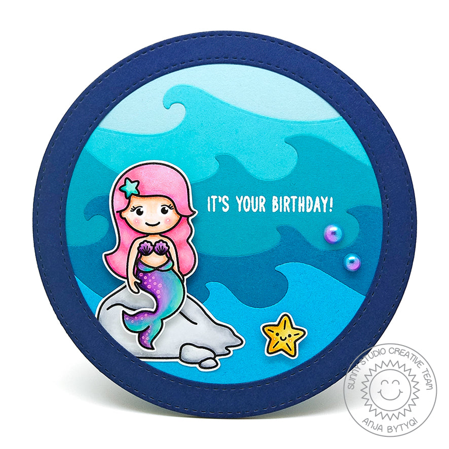 Sunny Studio Stamps Magical Mermaid Birthday Card (using Catch A Wave Dies)