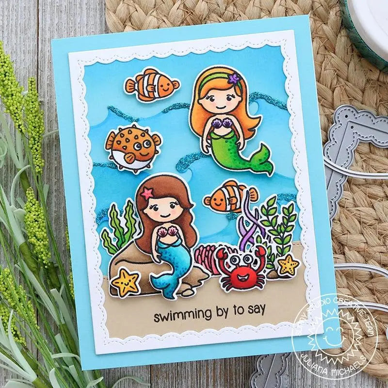 Sunny Studio Stamps Magical Mermaid Swimming By To Say Hi Under The Sea Ocean Themed Card by Juliana Michaels