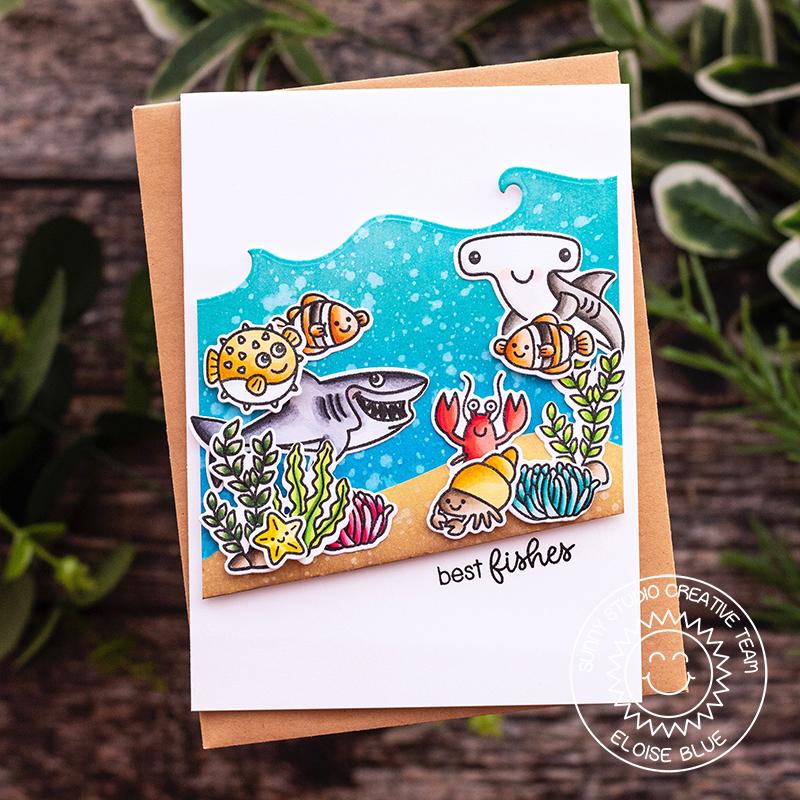 Sunny Studio Stamps Best Fishes Shark Ocean Themed Summer Card (featuring Catch A Wave Dies)