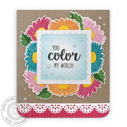 Sunny Studio You Color My World Colorful Spring Gerber Daisy Card (using Color Me Happy 3x4 Clear Sentiment Stamps)