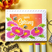 Sunny Studio Happy Spring Daisy Flowers with Bumblebee Honey Bees Spring Card using Cheerful Daisies Clear Layering Stamps