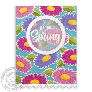 Sunny Studio Stamps Cheerful Daisies Colorful Layered Daisy Background Spring Handmade Card by Mendi Yoshikawa