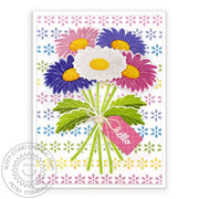 Sunny Studio Stamps Layered Daisies Bouquet Card with Daisy background (using Eyelet Lace Border Dies)