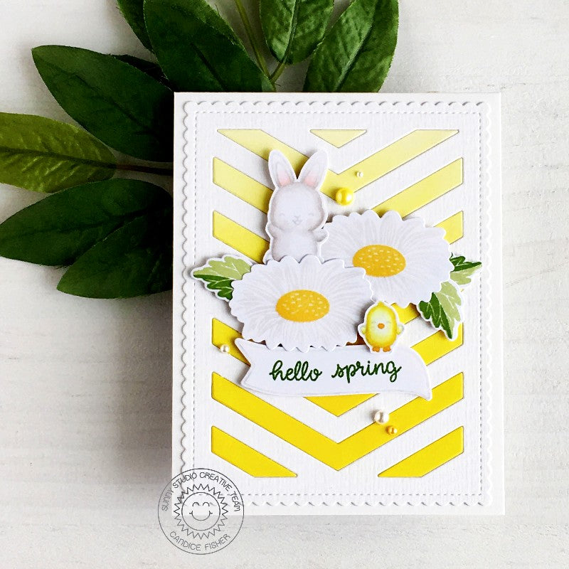 Sunny Studio Cheerful Daisies Daisy Hello Spring Bunny Handmade Card by Candice Fisher using Layering Layered stamps