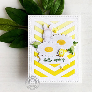 Sunny Studio Stamps Easter Bunny Yellow Daisy Hello Spring Handmade Card by Candice Fisher (using Frilly Frames Chevron Background Backdrop Coverplate Cutting Dies)