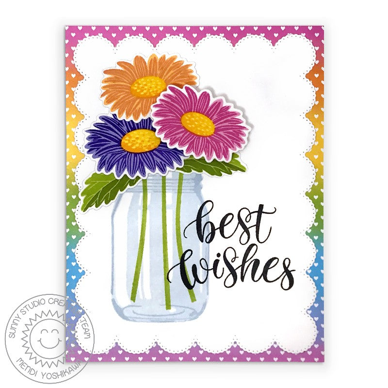 Sunny Studio Stamps Best Wishes Rainbow Ombre Daisy Handmade Card (using Spring Fling 6x6 Patterned Paper Pack)