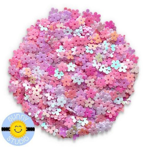 Sunny Studio Stamps Pink & White Iridescent Mini Flower Sequin Confetti Embellishments for Shaker Cards