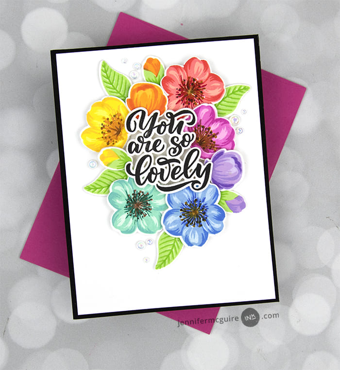 Sunny Studio You Are So Lovely Rainbow Floral Card by Jennifer McGuire (using Lovey Dovey 4x6 Clear Sentiment Stamps)