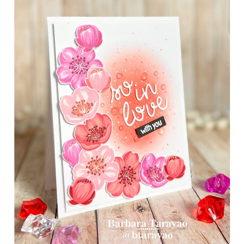 Sunny Studio So In Love with You Peach & Pink Layered Floral Flowers Card (using Cherry Blossoms 4x6 Clear Stamps)