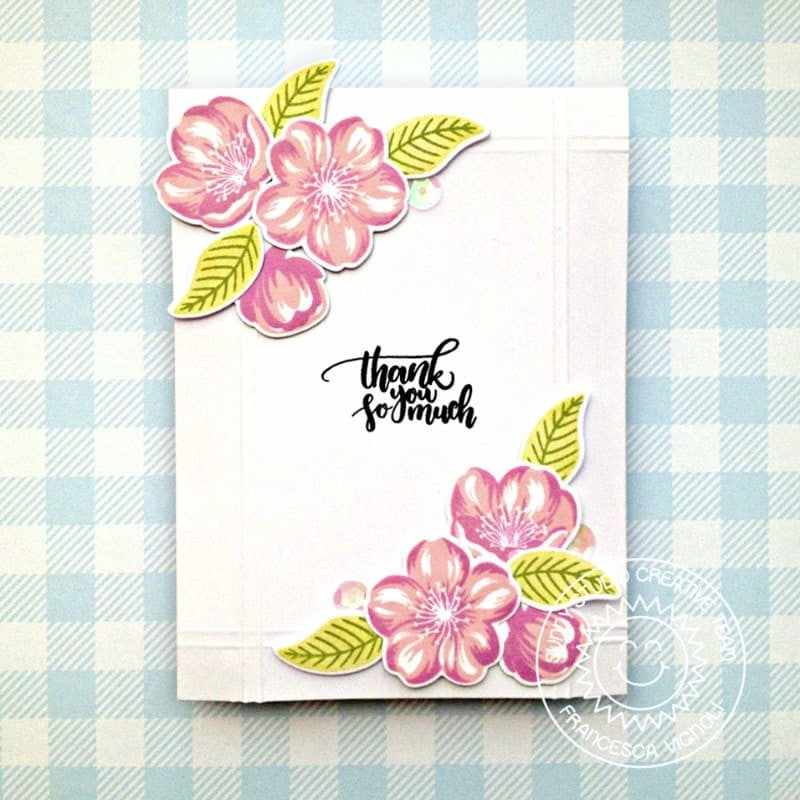 Sunny Studio Thank You so Much Floral Flowers CAS Clean & Simple Card (using Cherry Blossoms Clear Layering Stamps)
