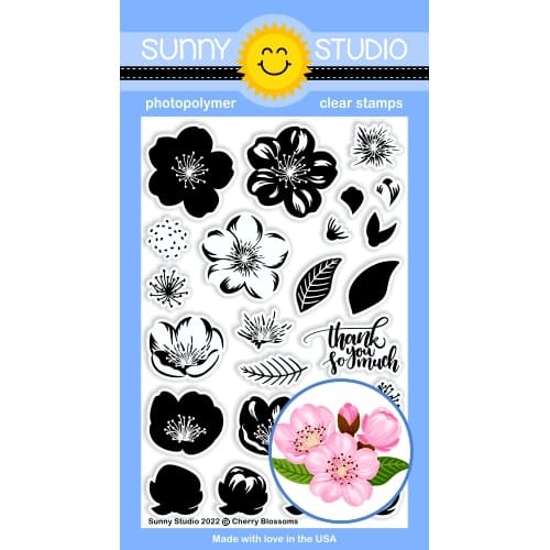 Sunny Studio Stamps Cherry Blossoms Japanese Sakura 4x6 Clear Photopolymer Color Layering Layered Stamp Set
