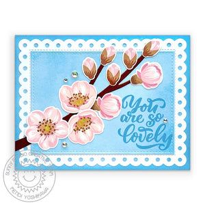 Sunny Studio You Are So Lovely Layered Pale Pink Sakura with Tree Branch Card (using Cherry Blossoms 4x6 Clear Stamps)