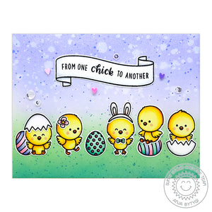 Sunny Studio Stamps From One Chick To Another Easter Eggs Handmade Card (using Banner Basics 4x6 Clear Stamps)
