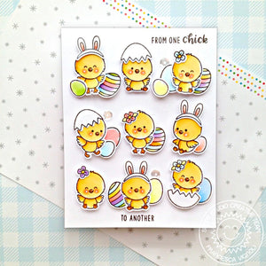 Sunny Studio From One Chick To Another Grid Style Handmade Friendship Easter Card using Chickie Baby 4x6 Clear Stamps