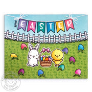 Sunny Studio Stamps Easter Bunny & Chick with Grass Background Handmade Card (using Spring Fling 6x6 Patterned Paper Pack)