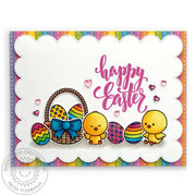 Sunny Studio Stamps Chickie Baby Happy Easter Basket with Chicks & Rainbow Eggs Card using Spring Fling 6x6 Striped Paper