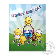 Sunny Studio Stamps Happy Easter Chick with Sunburst & Clouds Background Handmade Card using Spring Fling 6x6 Paper pad
