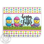 Sunny Studio Stamps Chickie Baby Happy Easter Chicks with Tulip Border Handmade Card