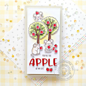 Sunny Studio You're The Apple of My Eye Mice Picking Apples Slimline Card (using Seasonal Trees 4x6 Clear Stamps)