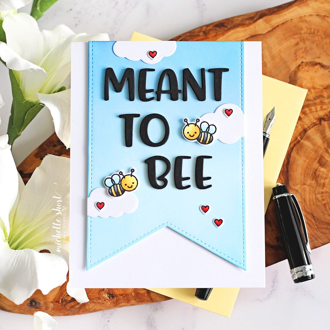 Sunny Studio Stamps Meant To Bee Punny Honey Bumblebee Card (using Slimline Pennants Stitched Metal Cutting Dies)