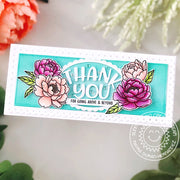 Sunny Studio Thank You For Going Above & Beyond Floral Flower Peonies Slimline Card (using Teacher Appreciation Sentiment Stamps)
