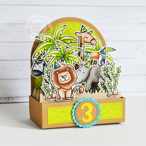 Sunny Studio 3rd Birthday Kids Zoo Themed Pop-up Box Interactive Card (using Savanna Safari 4x6 Clear Stamps)