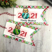 Sunny Studio Cat & Dog with Ornaments Dated Holiday Plaid Pennant Gift Tags (using Christmas Critters 4x6 Clear Stamps)