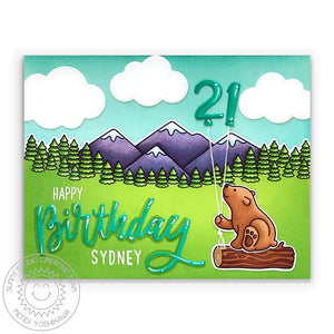 Sunny Studio Happy 21st Birthday Bear Holding Number Balloons Personalized Card (using Bear Hugs 4x6 Clear Stamps)