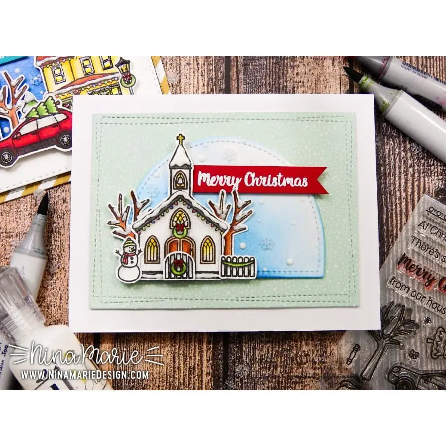 Sunny Studio Stamps Christmas Chapel Holiday Card by Nina-Marie Trapani