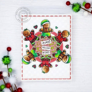 Sunny Studio Red & Green Gingerbread Man & Girl Handmade Holiday Peppermint Shaker Card using Christmas Cookies 2x3 Stamps