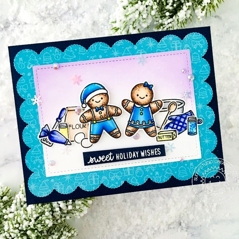 Sunny Studio Baking Gingerbread Man & Girl Handmade Holiday Card (using Christmas Cookies 2x3 Stamp Set)