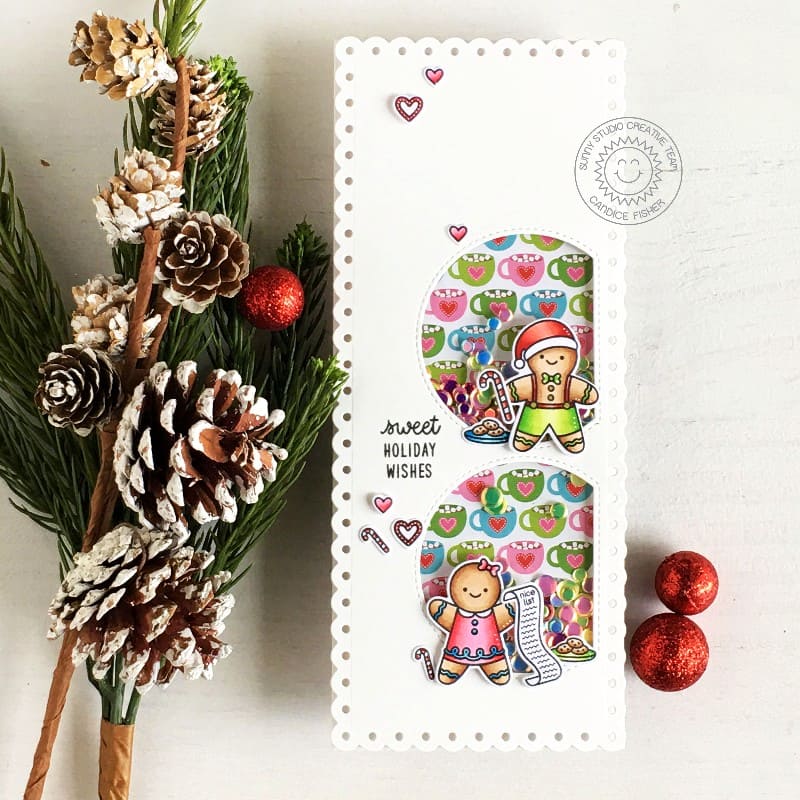 Sunny Studio Gingerbread Men with Hot Cocoa Handmade Holiday Slimline Card (using Christmas Cookies 2x3 Stamp Set)