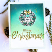 Sunny Studio Meowy Christmas Punny Cat in Holiday Wreath Ombre Card (using Christmas Critters 4x6 Clear Stamps)