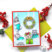 Sunny Studio Animals in Gift, Stocking, Mitten & Wreath Holiday Card (using Christmas Critters 4x6 Clear Stamps)