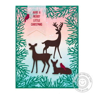 Sunny Studio Stamps Merry Little Christmas Deer with Red Cardinal Birds Holiday Card using Christmas Garland Frame Dies