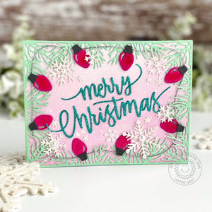 Sunny Studio Stamps Merry Christmas Red Light bulbs Holiday Card (using Basic Mini Shape 3 Exclusive Metal Cutting Dies)