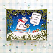 Sunny Studio Beary Merry Christmas Sledding Punny Winter Holiday Card (using Playful Polar Bear 4x6 Clear Stamps)